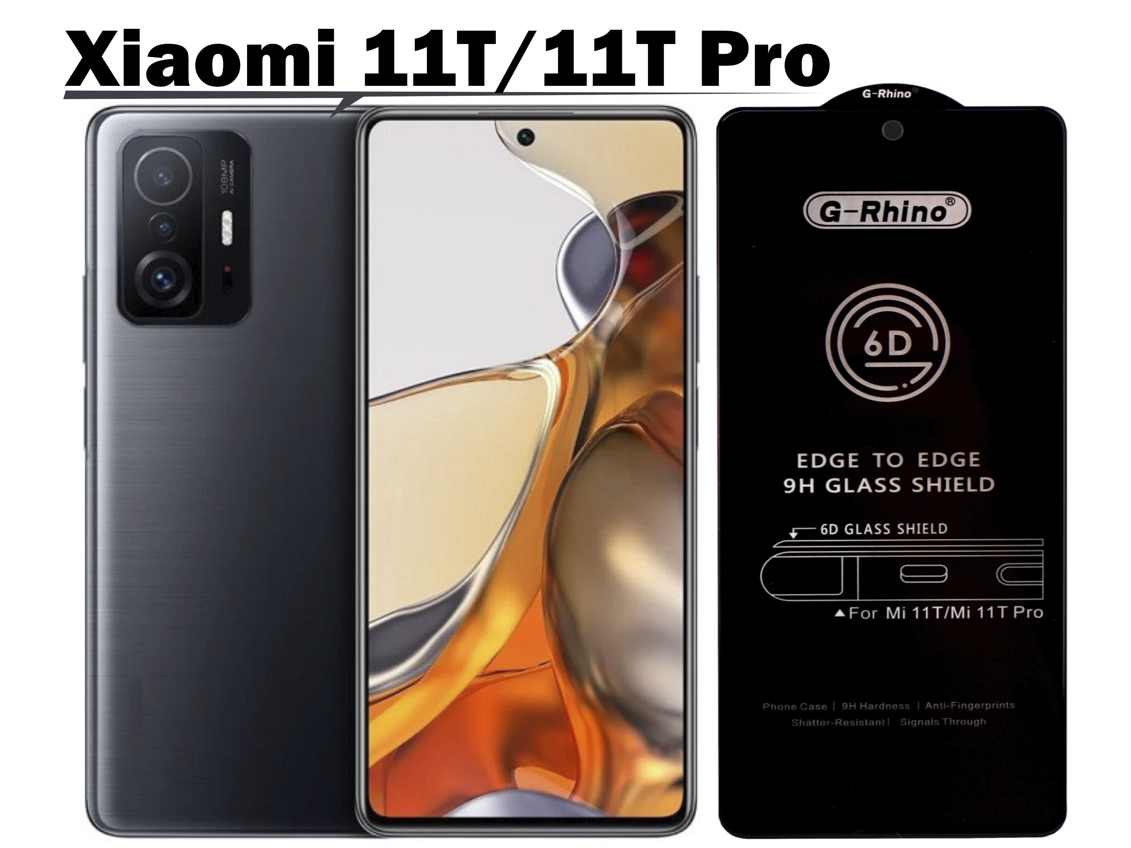 Защитное стекло G-Rhino для Xiaomi 11T , 11T Pro / Закаленная прозрачная  защита 9H на экран для смартфона Ксиаоми / Противоударная бронь на дисплей  телефона Сяо Ми от падений - купить с