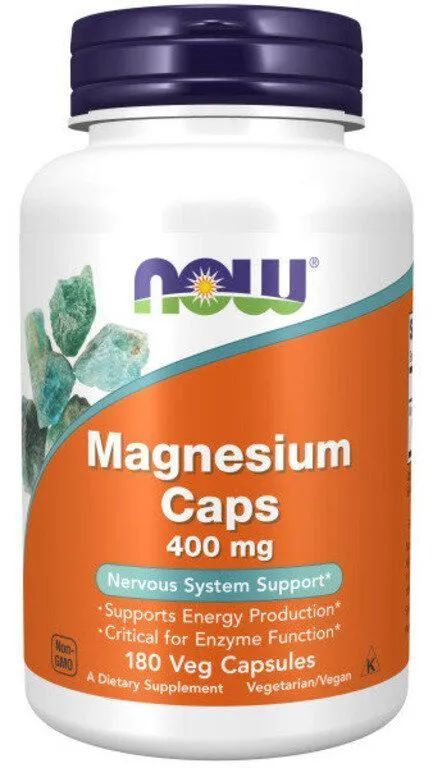 NOW Magnesium caps Магний 400мг 180 капсул. Важный микроэлемент. Способствует здоровью костей и мышц.