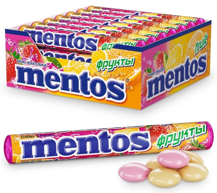 Жевательные драже Mentos Фрукты (Ментос), 24 шт по 37.5г