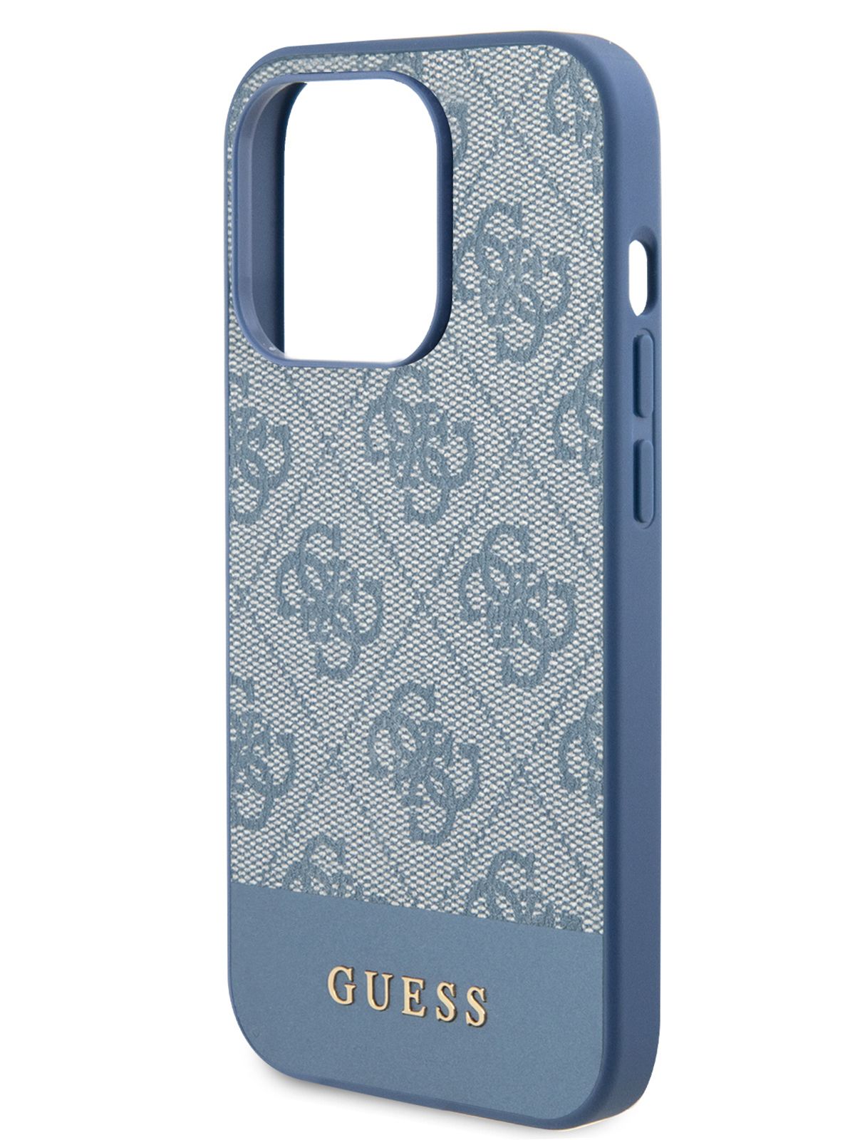 Чехол Guess PU leather на Apple iPhone 15 Pro / для Айфон 15 Про с защитой  камеры, со вставкой из экокожи, с металлическим логотипом, с принтом 4G,  синий - купить с доставкой