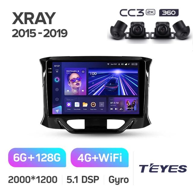 Магнитола LADA Xray 2015-2019 Teyes CC3 2K 360 6/128GB штатная магнитола круговой обзор 360 8-ми ядерный процессор QLED экран 2 DSP 4G Wi-Fi 2 DIN