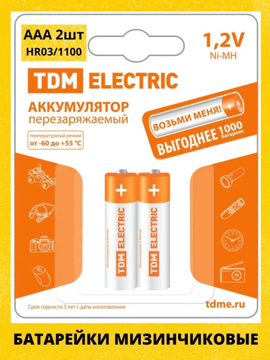 TDM Electric Аккумуляторная батарейка AAA, 1,2 В, 1000 мАч, 2 шт - купить с  доставкой по выгодным ценам в интернет-магазине OZON (1349722695)