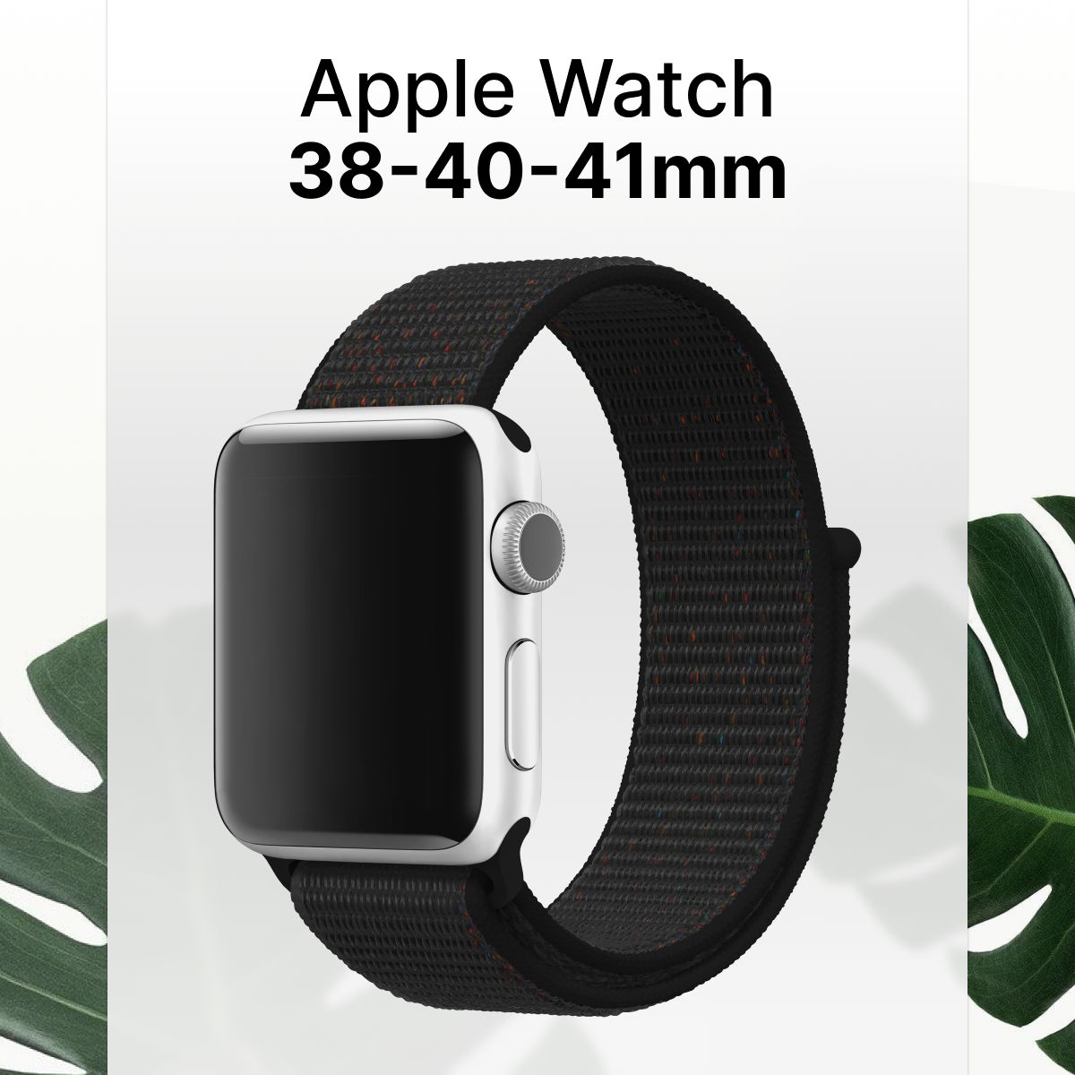 Нейлоновый ремешок для Apple Watch series 1-9 SE, SE 2 38-40-41 mm / Эластичный тканевый браслет на липучке, черно-оранжевый