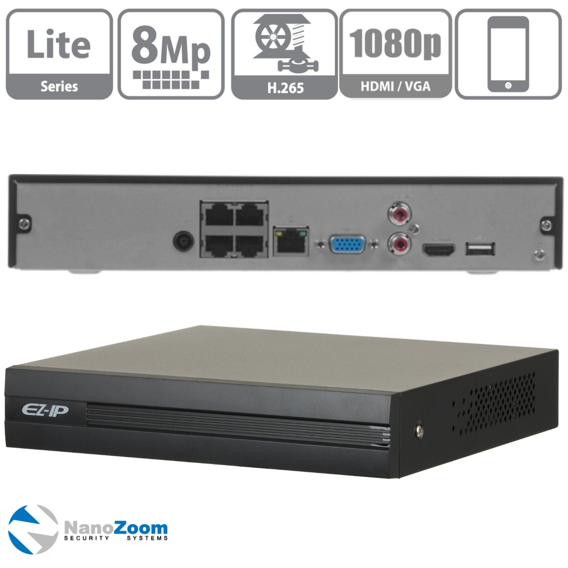 EZ-IP EZ-NVR1B04HS-4P/H - 4 канальный видеорегистратор IP для камер видеонаблюдения, NVR регистратор сетевой с PoE