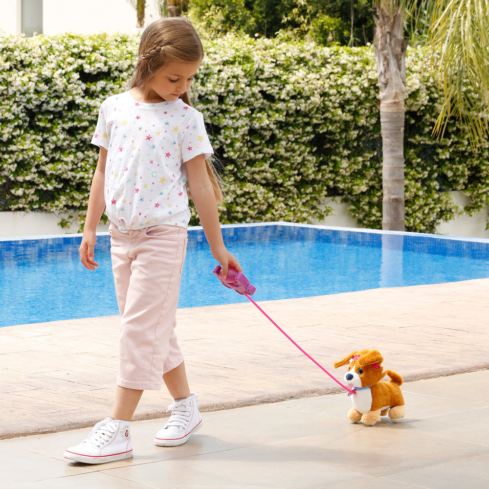 Интерактивная игрушка щенок/собака на поводке Корги СПРИНТ. Машет хвостом, ходит без батареек, музыкальная, #1