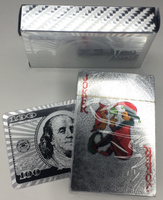 Карты игральные пластиковые   "100 долларов. Серебряные", 54 штуки, для покера, высокое качество, тактильно приятные, 100% пластик. Спонсорские товары