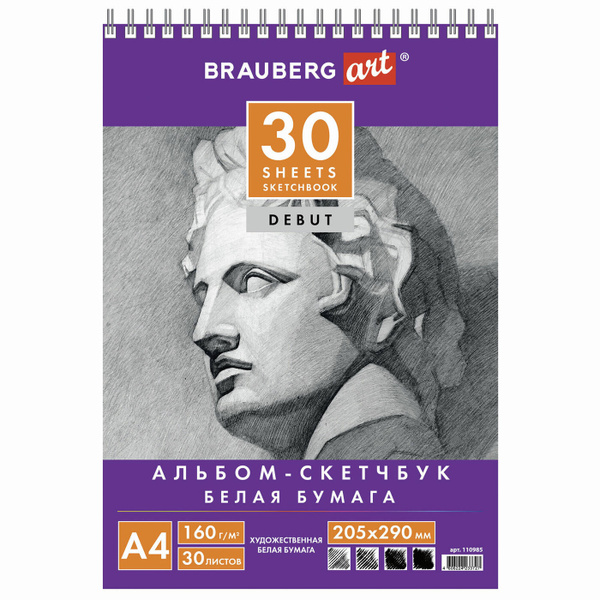 Скетчбук Brauberg белая бумага, 160 г/м2, 205х290 мм, 30 листов ...
