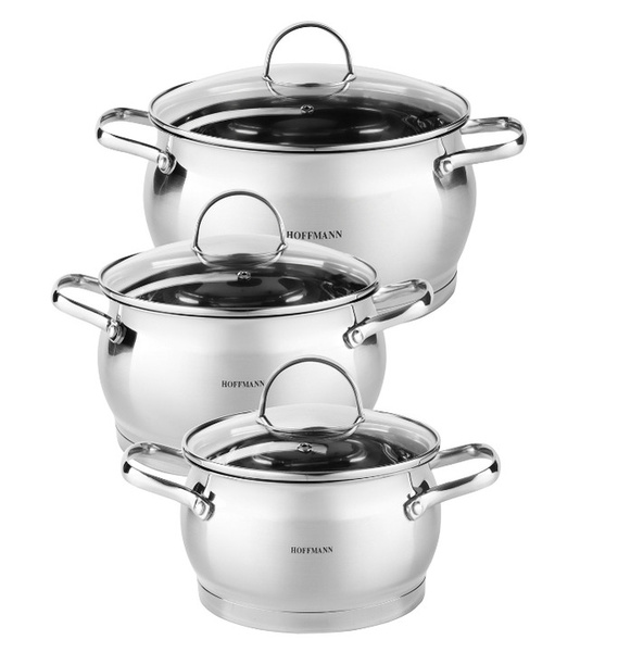 Набор кастрюль HOFFMANN, Нержавеющая сталь, 2,1 л, 3,9 л, 6,7 л ...
