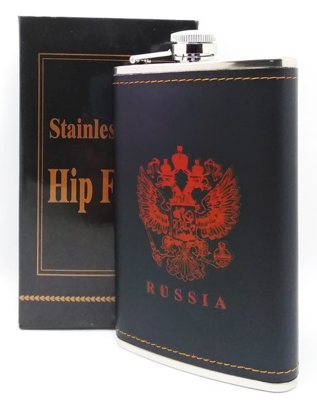  296мл 10oz кожа Герб России, плоская мужская фляжка для алкоголя .
