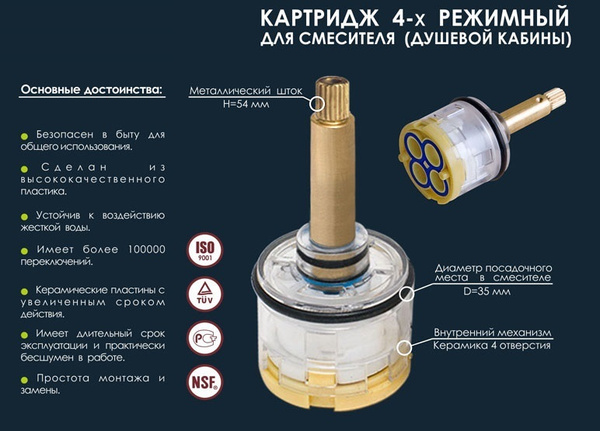 Картридж SIROCCO для смесителя душевой кабины 4 режимама - купить в ...
