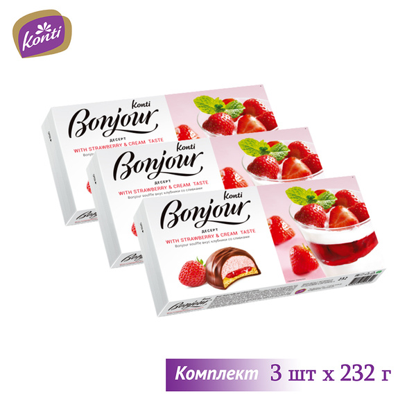 Десерт Bonjour со вкусом клубники со сливками, Комплект 3 шт. - купить ...