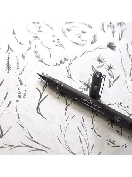 Линер - кисть Brush для рисования и скетчинга Uni PIN, темно-серый (1 ...