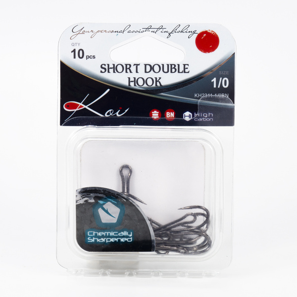 Крючки двойники 10штук для рыбалки KOI Short Double Hook №1/0, цвет BN ...
