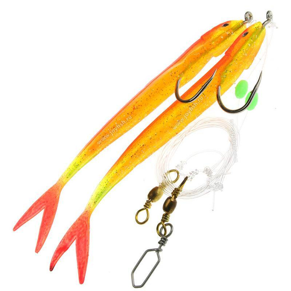 Kinetic Sabiki Soft Tail UV Rig, Leader with 2 Rubber Fish in Sandeel