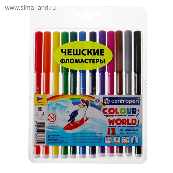 Фломастеры 12 цветов, Centropen Colour World 7550/12 ТП, в блистере ...