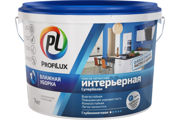 Краска Profilux PL- 10L Гладкая, Латексная, Глубокоматовое покрытие ...