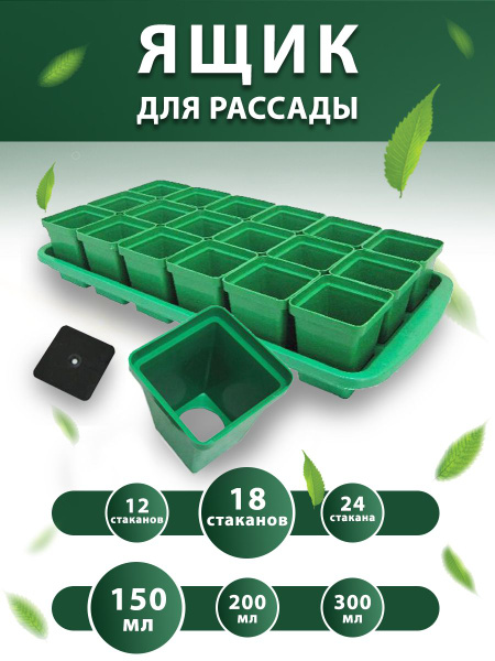 Набор для рассады с поддоном: горшочки 150 мл 18 шт, стаканчики с ...