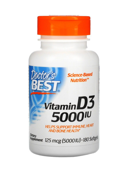 Doctor's Best Vitamin D3 125 мкг (5000 МЕ), Витамин Д3 5000, 180 капсул ...