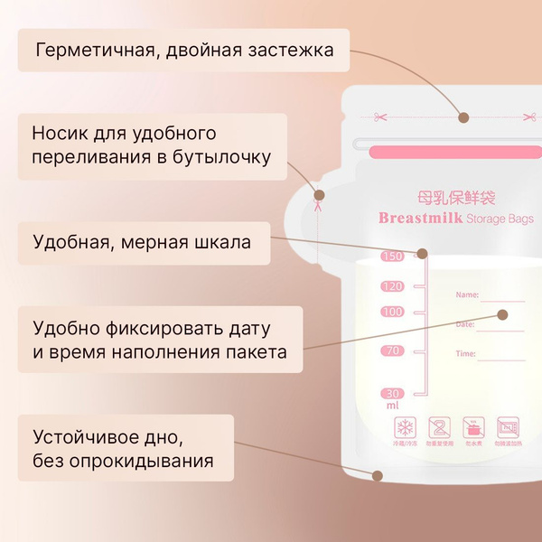 Пакеты для хранения и заморозки грудного молока с двойной застежкой ...