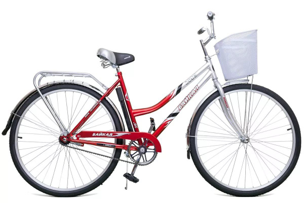 Велосипед городской 28" с корзиной, БАЙКАЛ 2809 женский, красный ...