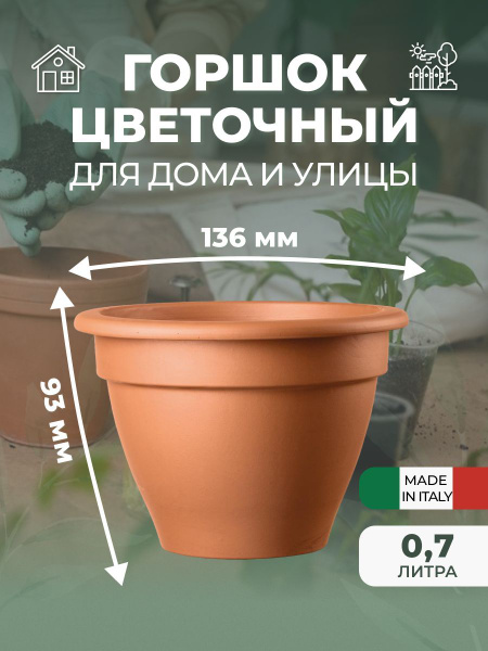 Deroma Горшок для цветов, 9,3 см х 13,6 см х 13,6 см, 0,7 л, 1 шт ...