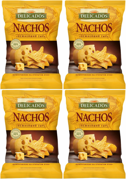 Начос кукурузные Delicados Nachos с сыром, комплект: 4 упаковки по 150 ...