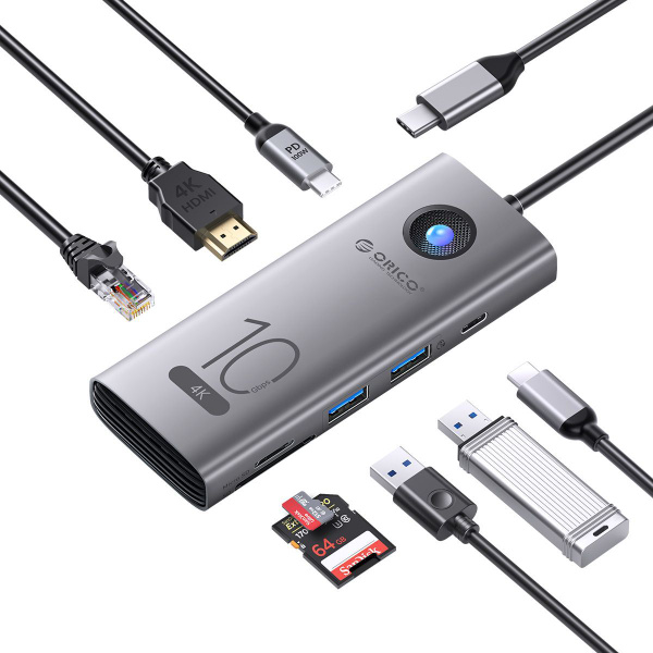 Док-станция для ноутбука ORICO CX10-8P Type-C HUB, PD 100 Вт, USB-A USB ...