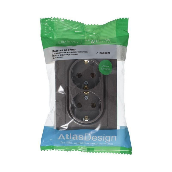 Розетка 2-м СП AtlasDesign 16А IP20 с заземл. в сборе мокко SE ...