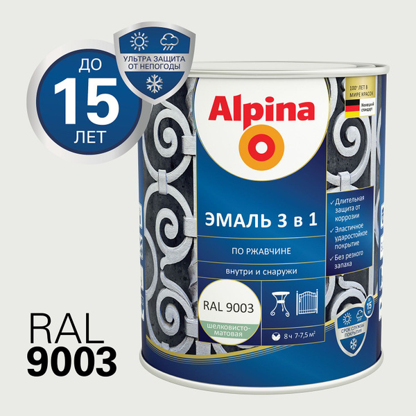 Грунт-эмаль Alpina Эмаль по ржавчине 3 в 1 / Альпина Быстросохнущая ...