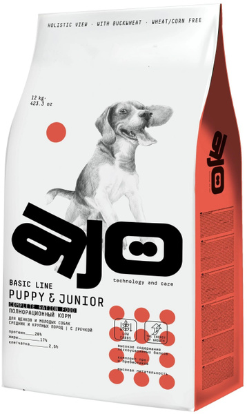 Сухой корм Ajo Dog PUPPY & JUNIOR полнорационный с гречкой для щенков и ...