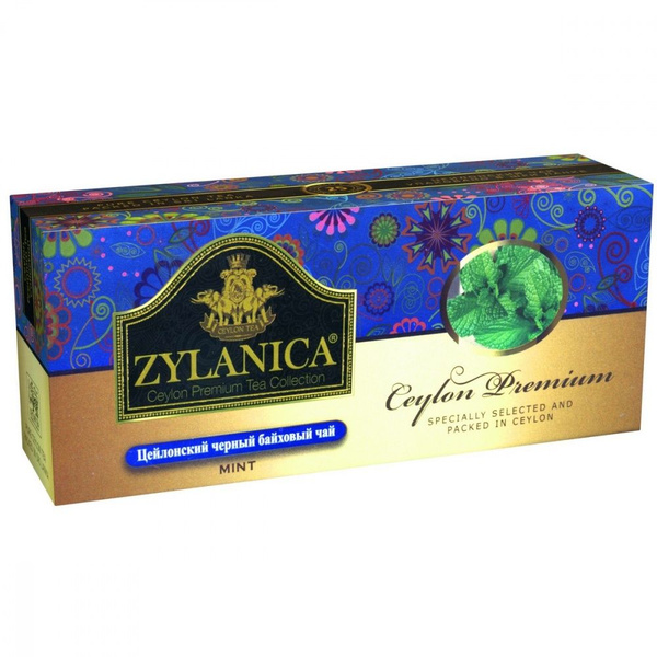 ZYLANICA Чай черный Ceylon Premium черный байховый с мятой 25 пакетиков ...