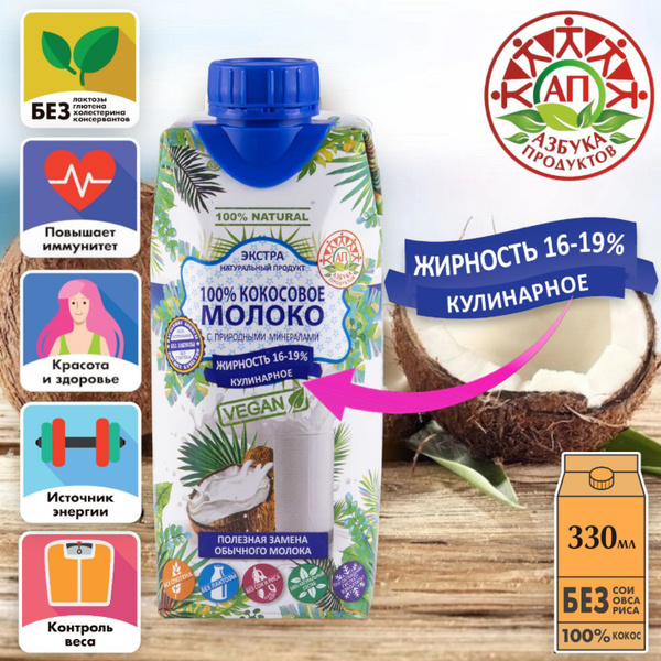 Кокосовое молоко без сахара, без лактозы, без глютена АЗБУКА ПРОДУКТОВ ...