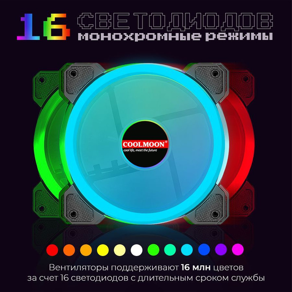 Вентиляторы для ПК с подсветкой RGB, кулер для компьютера 120мм, набор ...