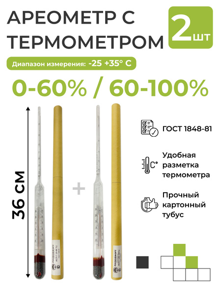 Набор ареометров с термометром АСП-Т (0-60%, 60-100%) купить на OZON по ...