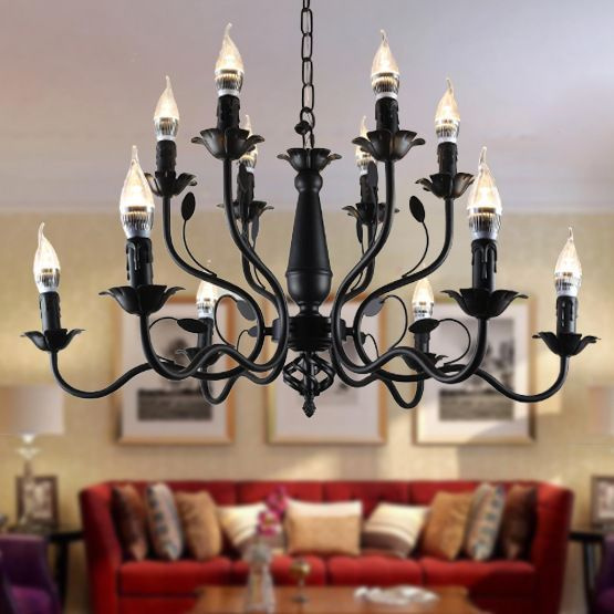 черная люстра из кованого железа с 12 головками - купить по низкой цене ...