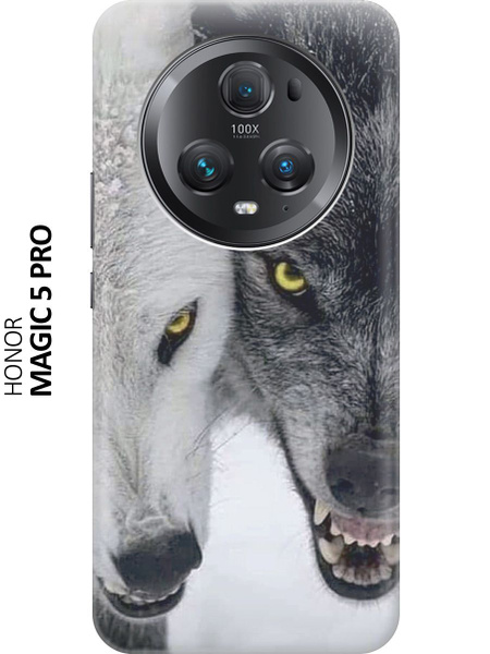 Силиконовый чехол Два волка на Honor Magic5 pro / Хонор Мэджик 5 Про ...