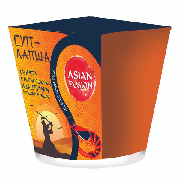 Суп-лапша ASIAN FUSION Фунчоза с морепрод., креветками, овощами и яйцом ...
