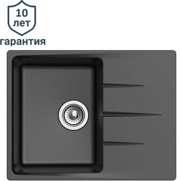 Мойка врезная Delinia прямоугольная 64x49x21 см кварц цвет черный ...