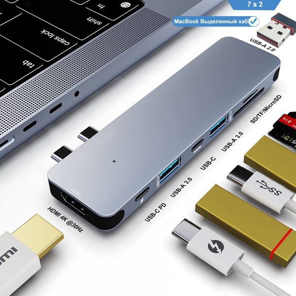 Беспроводная док-станция для ноутбука с двумя разъемами USB C, 7-в-2 ...