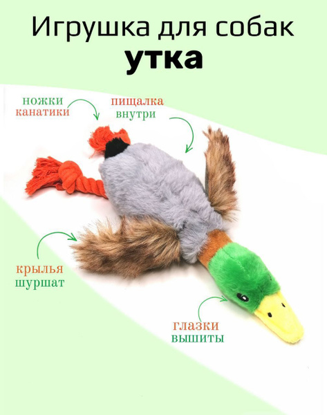 Мягкая игрушка для собак утка с пищалкой и шуршащими крыльями - купить ...