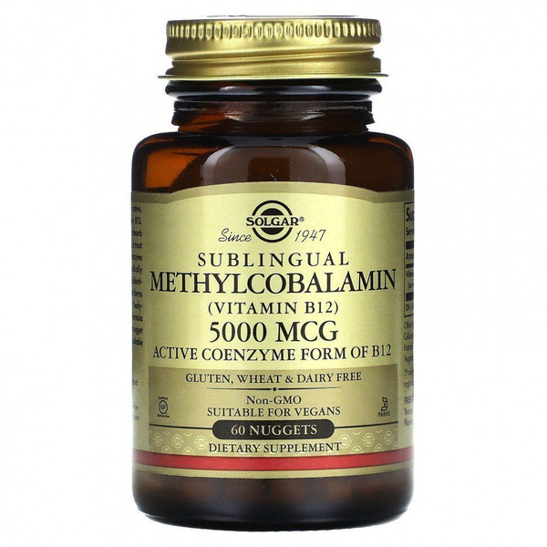Витамин B12 Метилкобаламин 5000 мкг Solgar, Methylcobalamin 60 пастилок ...