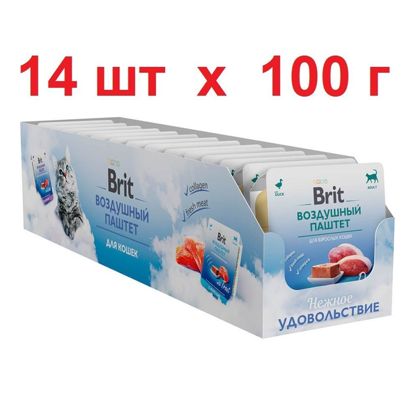 Brit Premium Adult воздушный паштет с уткой для взрослых кошек, 100 г х ...