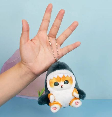 Мягкая игрушка брелок на кольце котик в акуле 11 см - купить с ...