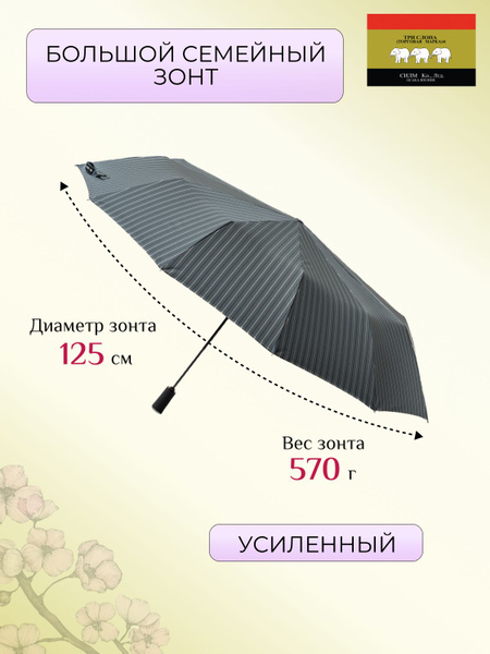 Зонт Три слона, Полный автомат, 3 сложения, темно-серый купить по ...