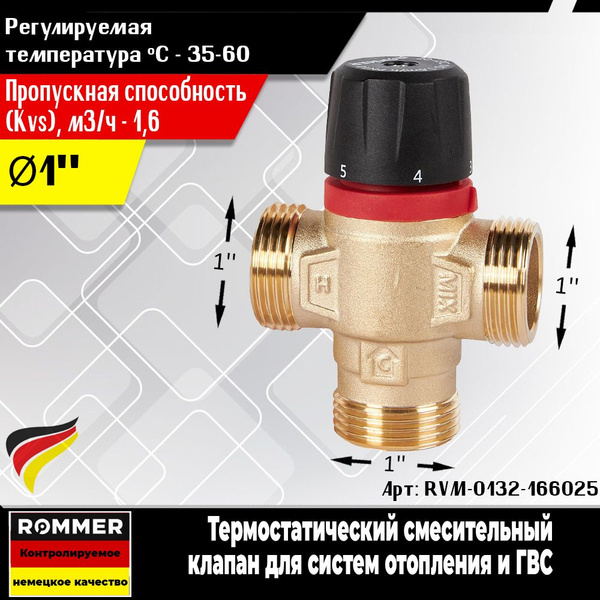 Термостатический смесительный клапан ROMMER для систем отопления и ГВС ...