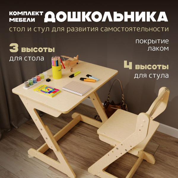 Комплект мебели для детей лакированный - стол и стульчик детский ...