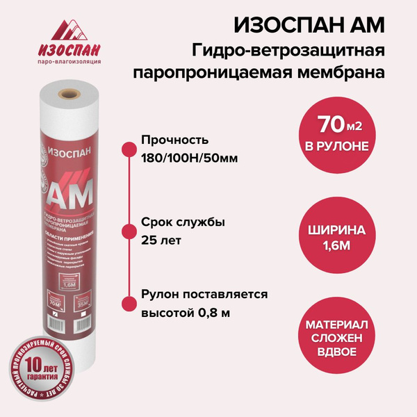 Гидро-ветрозащитная паропроницаемая мембрана Изоспан AM (свернутый ...