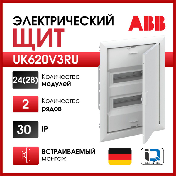 Шкаф в нишу abb uk620v3ru 24 28 мод с винтовыми клеммами n pe 2cpx077856r9999 белый