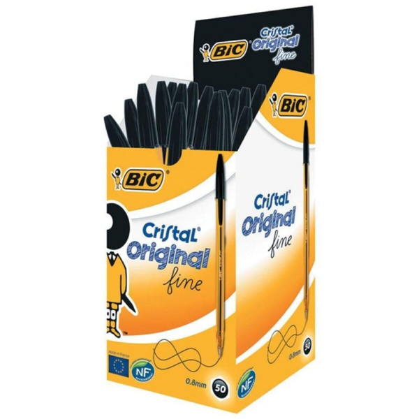 Шариковая ручка Bic Cristal Fine 0,8 мм, черный цвет, 50 шт - купить с ...