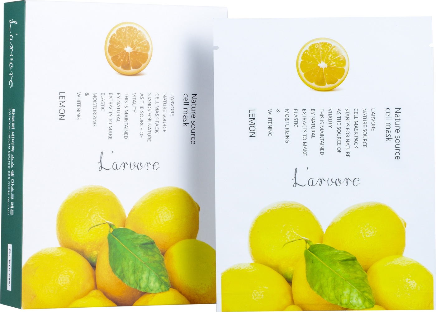 фото Набор тканевых масок для лица с экстрактом лимона L'arvore "Nature Source Cell Mask Lemon", 25гр.х5шт.